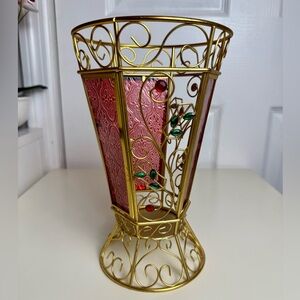 Gold Metal & Red Glass Candle Holder Victorian Style
Decorative Lantern